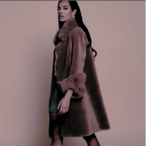 Ralph Lauren Vintage Chocolate Brown Fur Trimmed Lamb Shearling Swing Coat - Picture 9 of 16